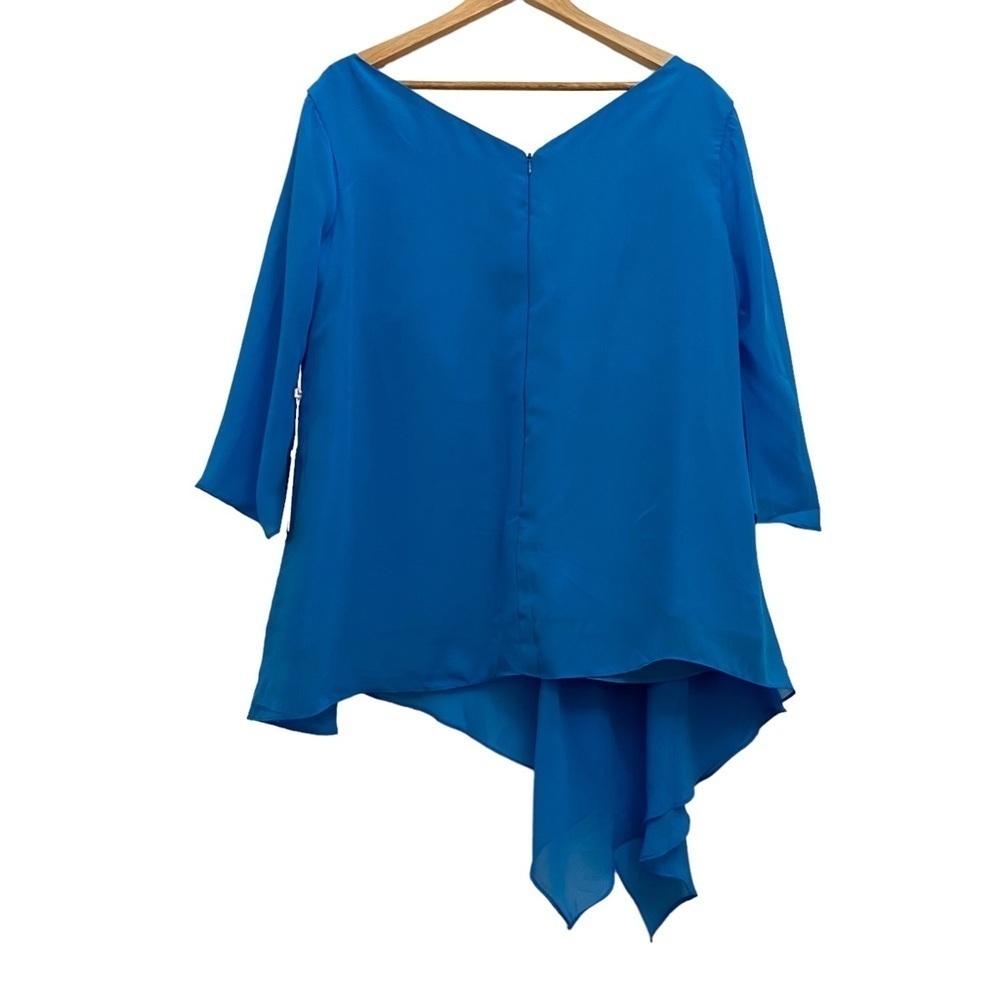 LT Lanting Bride Blue Chiffon Plus  XXL Asymmetric Blouse Resort Poolside Chic - Picture 4 of 16